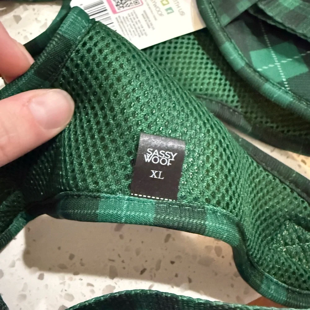 Sassy Woof Green Plaid Dog Harness NWT